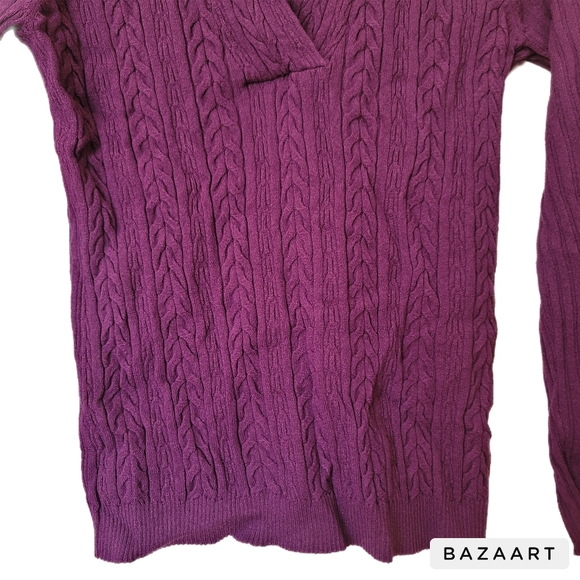 Charter Club Sweater Womens M Medium Purple Long Sleeve Pullover V-Neck Cable - Picture 3 of 6